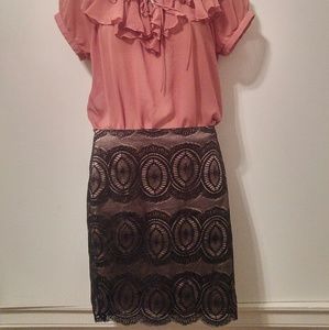 Cache lace skirt black & gold sz. 8